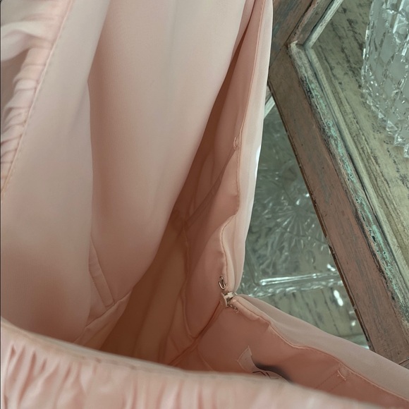 Blush Pink Maxi Asymmetrical Pleated Ruched Gown - Picture 8 of 8